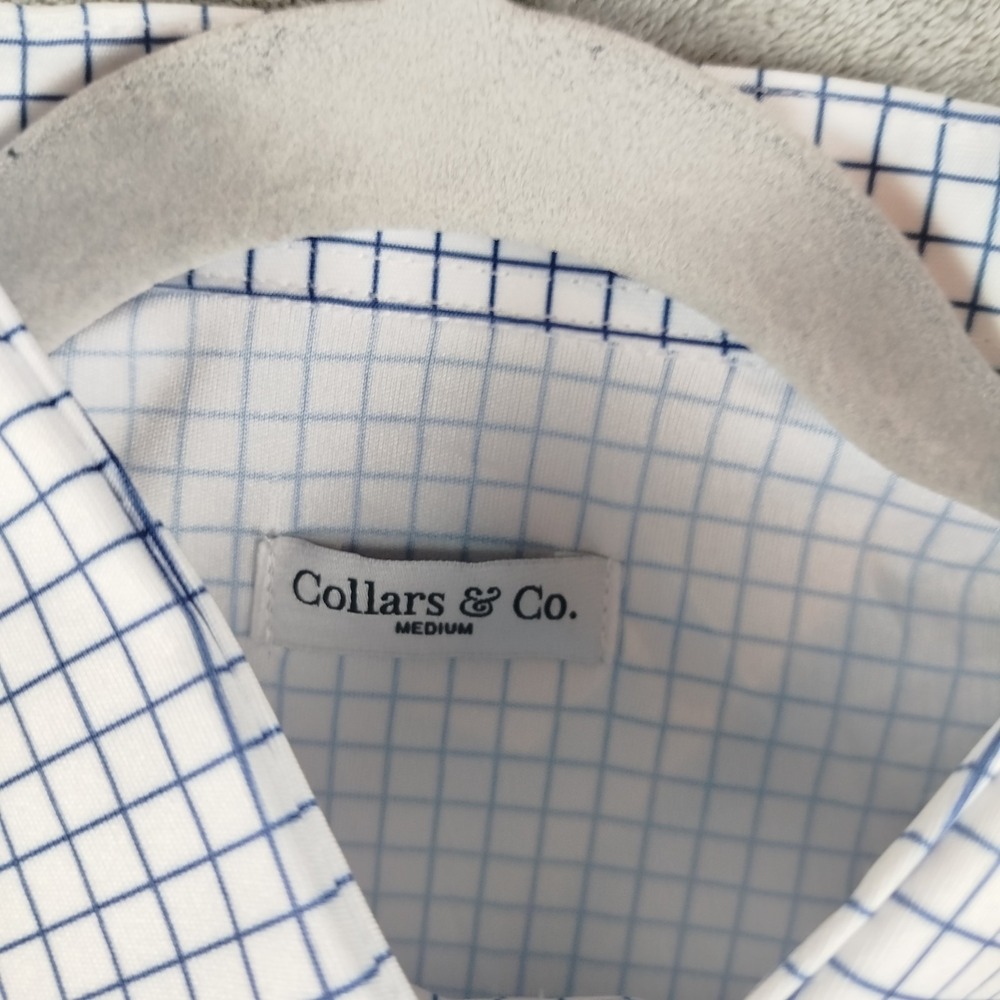 NWT Collars and Co Polo Shirt Mens Medium Blue Check Preppy Dress Collar - Picture 5 of 13